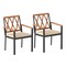 Set of 2 Black Metal Acacia Wood Patio Dining Chairs with Cushioned Seats